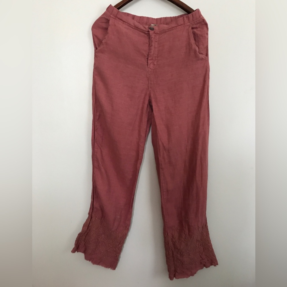 XCVI 100% Linen Embroidered Wide Leg Pants (S)